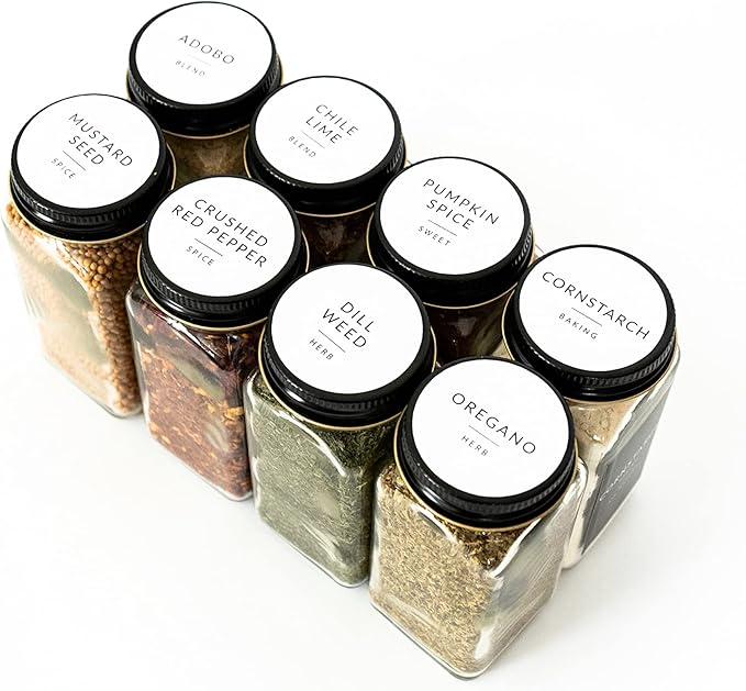 Minimalist Round Spice Labels for Lids - 140 Spice Jar Labels for Spice Containers - Waterproof Kitchen Label Stickers for Spice Jars - Spice Organization Herb Seasoning Pantry Labels
