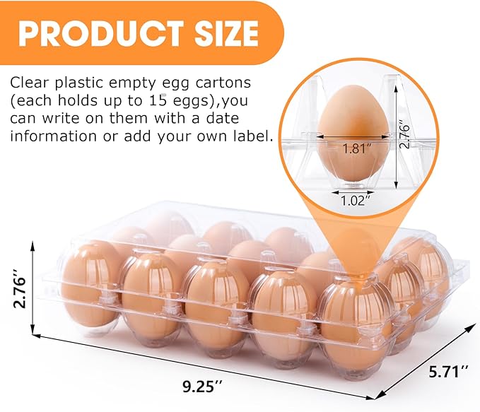 AYAYGD 55 Pack Clear Egg Cartons Cheap Bulk,Plastic Egg Carton Bulk 15 Count,Reusable Egg Holder, Medium Egg Containers for Chicken Eggs 3x5 Grids