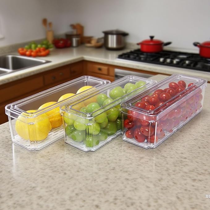 YINGRACE 3 Pack Fridge Organizer Bins, Stackable Refrigerator Organizers and Storage, BPA-Free Clear Produce Containers For Fruit, Vegetable, Drinks, Snacks