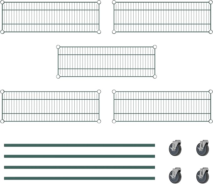 Commercial NSF Listed Green Epoxy Mobile Wire Shelving Kit 12" x 36" x 60", with 5 Shelves Perfect for Warehouse, Walk-in Refrigerator, Freezer, Grocery Store, Restaurant, Dishroom