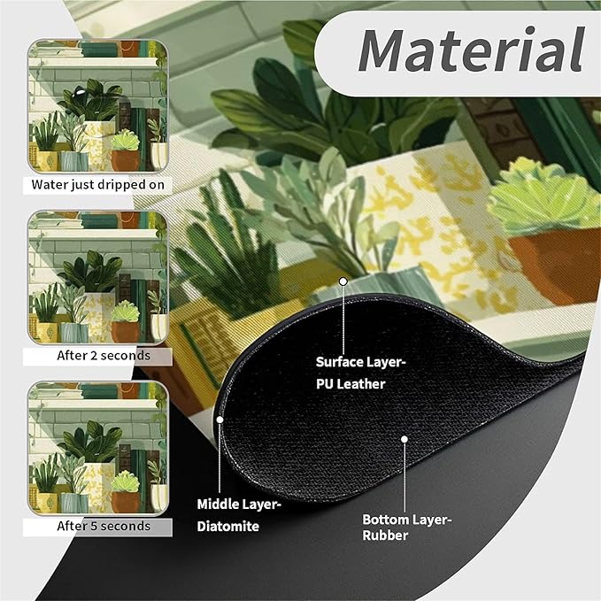 Kitchen Sink Splash Guard，black cat plants books Faucet Mat Sink Gadgets-Super Absorbent Fast Drying Mat Drip Catcher for Kitchen, Bathroom,Sink Mat, Dish Drying Mat, Bathroom(15" X 5.5" )