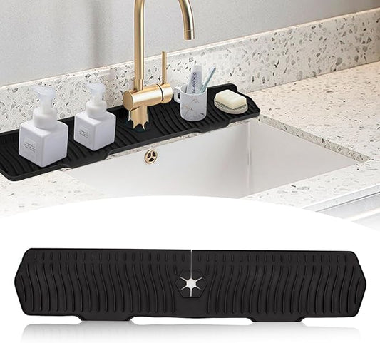 XAUXAGL 30 Inch Sink Splash Guard,Longer Silicone Sink Mat for Kitchen Bathroom,Kitchen Faucet,Silicone Sink Faucet Mat Splash Guard, Drip Protector Splash Countertop (Black)