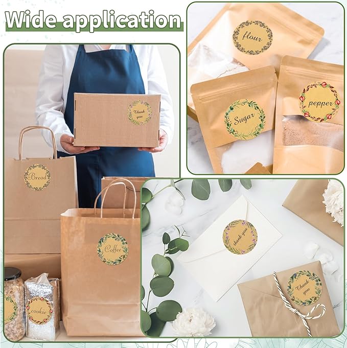400Pcs Canning jar Labels,2 inch Kraft Paper Mason jar Labels,Christmas Gift Labels Tags Stickers,5 Design of Floral Wreath,Spice Labels Stickers for Storage Organizing Tags Envelop Seal