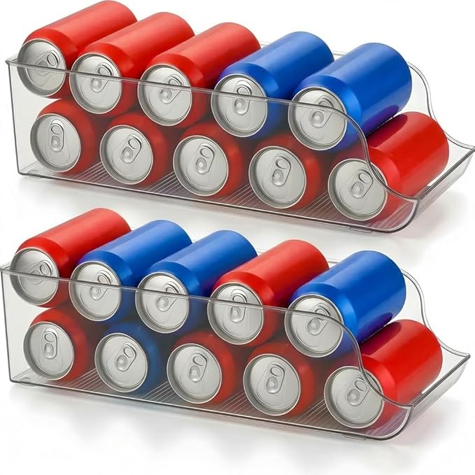 2 Pack Soda Can Organizer, Drink Organizer for Fridge, Clear Kitchen Pop Can Storage Organizer Soda Dispenser for Refrigerator Pantry