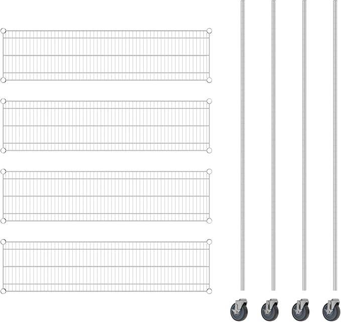 Commercial NSF Listed Chrome Mobile Wire Shelving Kit 14" x 54" x 80", with 4 Shelves Perfect for Warehouse, Walk-in Refrigerator, Freezer, Grocery Store, Restaurant, Dishroom