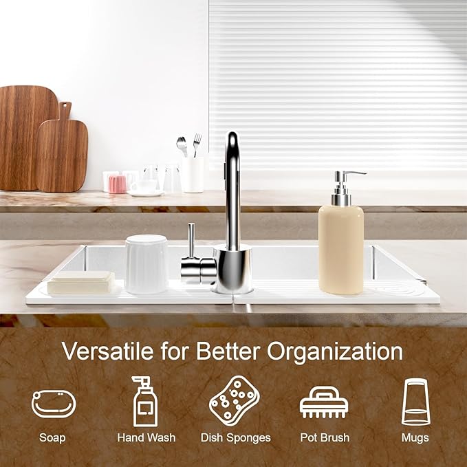 Hopegiver Stone Faucet Mat for Kitchen Sink - Fast Drying Diatomite Sink Protector Prevent Moisture, Super Water Absorbing Stone Tray for Kitchen & Bathroom Counter (White, 19.7"x3.9")