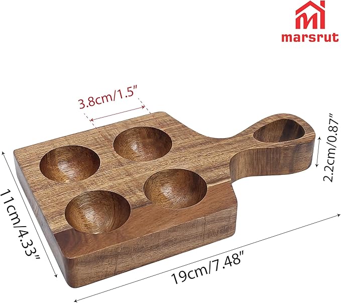 Wood Egg Tray, Wooden Deviled Egg Board Platter Holder, Reversible Display Stackable Organizer, Small Rack Storage Dish Plate for Serving Christmas Charcuterie Fridge Countertop Home Kitchen (4 Holes)