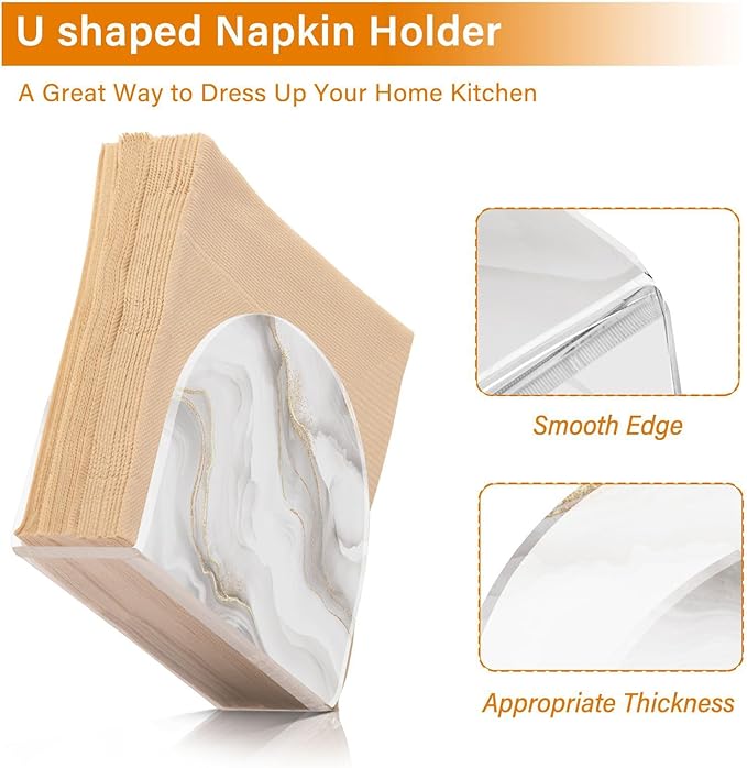 White Grey Marble Golden Line Napkin Holder for Table Paper Napkins Holder Acrylic Tissue Dispenser Kitchen Dining Room Bathroom Party Car Decor