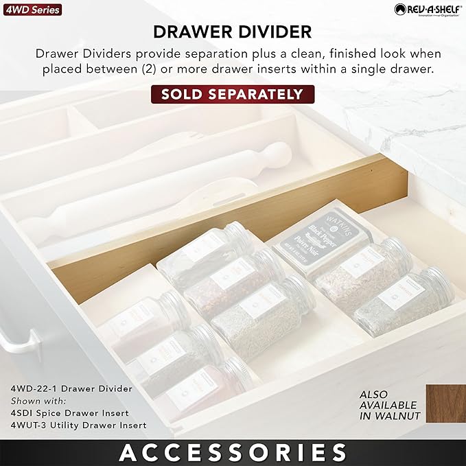 Rev-A-Shelf Trim-to-Fit Wooden Kitchen Drawer Divider and Knife Block Utility Holder Tray Organizer Insert, 33.13 x 22 In, Maple, 4WUTKB-36SH-1