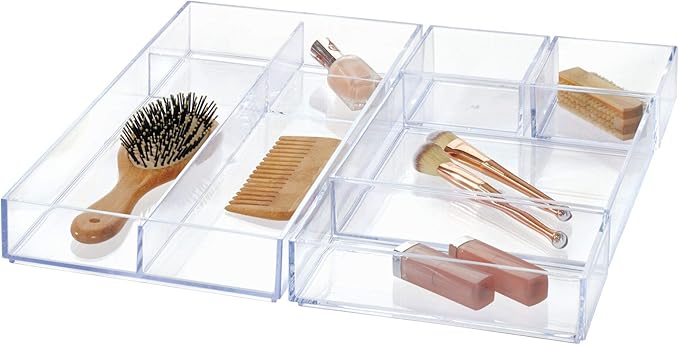 iDesign Clear Drawer Organizer, 8" x 8" x 2" | Pack of 2 | For Silverware | Kitchen Storage | Clarity Collection