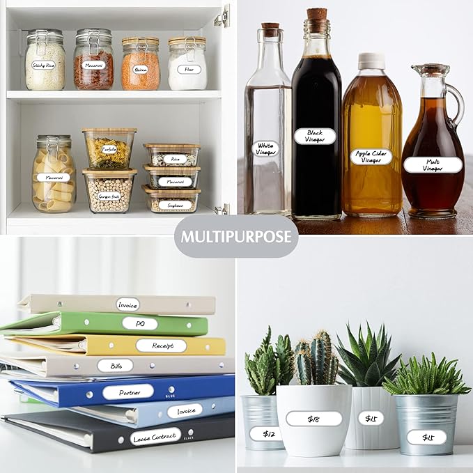 Nardo Visgo Waterproof Removable Labels for Bottles, Jars & Food Containers - Self-Adhesive Stickers for Kitchen Pantry Storage, Spice Labels, Travel - 192pcs 4 Sizes with Silver Border