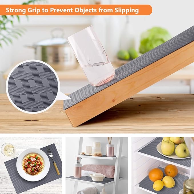 StaHom Shelf Liners for Kitchen Cabinets, Waterproof and Oil-Proof Kitchen Cupboard Liner, Refrigerator Liners and Plastic Drawer Mats EVA Non Adhesive Shelves, Fridge - Gray 11.8 x 118 Inches