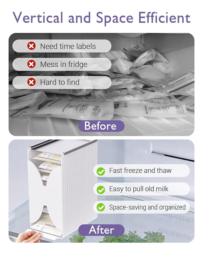 Freeze Organizer and Tower for Breastmilk Storage Bags, First-in First-Out Container Storing System with Quick-Freeze Tray to Freezing Breastmilk, Reusable and Breastfeeding Essentials