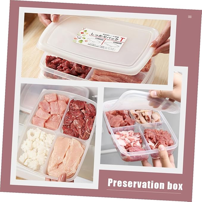 Plastic Refrigerator Organizer Bins Food Storage Container for Meat Vegetables Fruits Kitchen Storage Box with Sealed Design for Preservation and Practical for Freezer and Pantry