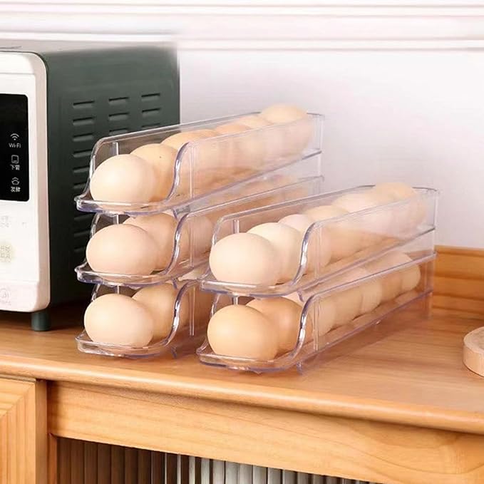 Egg Holder for Fridge 3 Tiers Egg Tray Stackable Dispenser Holds 21 Eggs Automatic Rolling Clear Plastic Fridge Organizers and Storage with Lid for Kitchen| Baskets