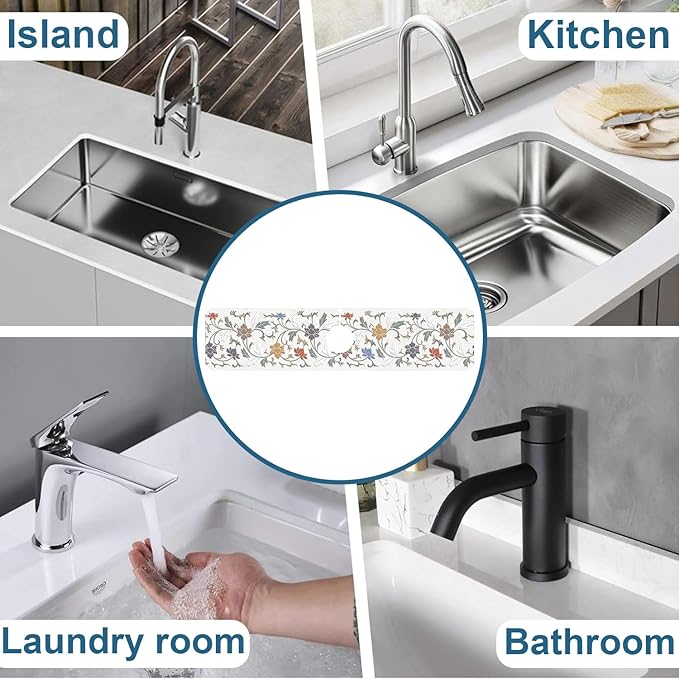 Art Ceramic Texture Sink Faucet Absorbing Mat Ceramic Flowers Super Absorbent Fast Drying Mat Sink Gadgets Behind Faucet Sinkmat for Kitchen Bathroom, 23.5"x5.5"