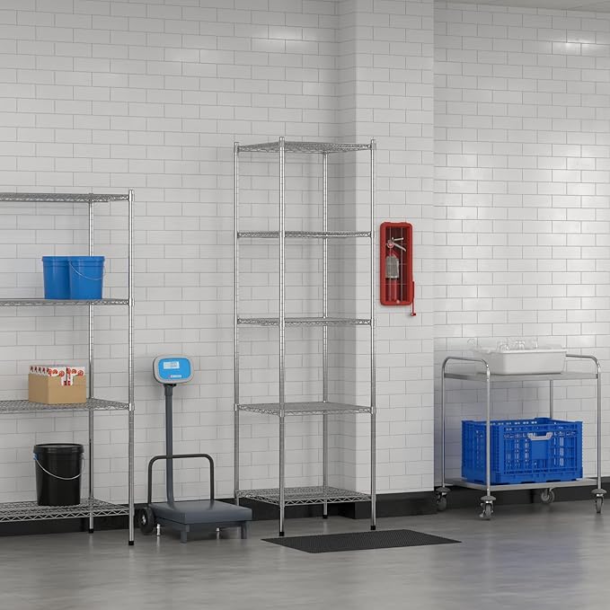 Commercial NSF Listed Chrome Stationary Wire Shelving Kit 24" x 24" x 86", with 5 Shelves Perfect for Warehouse, Walk-in Refrigerator, Freezer, Grocery Store, Restaurant, Dishroom