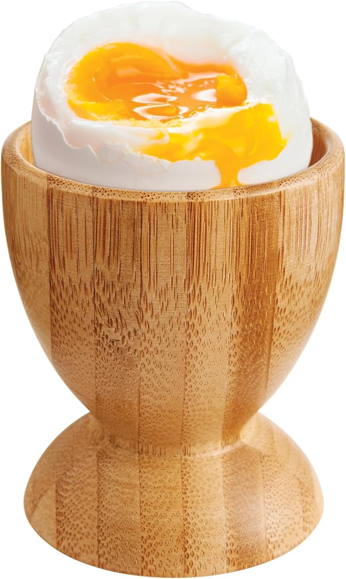 HIC Kitchen Egg Cup Holders, Natural Bamboo, for Soft Boiled and Hard Boiled Eggs, Set of 4