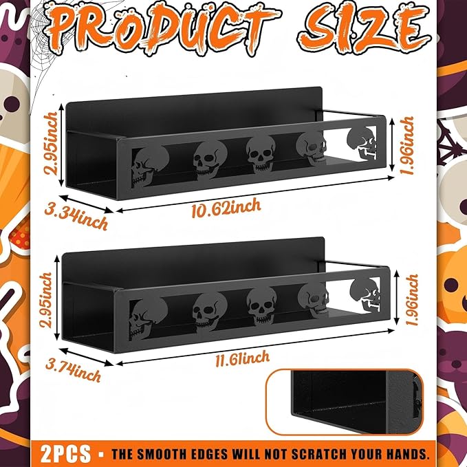 2 Pack Skull Head Magnetic Spice Rack for Refrigerator Metal Magnet Basket Shelf for Fridge Seasoning Storage Organizers Home Decor Kitchen Accessories (Black)