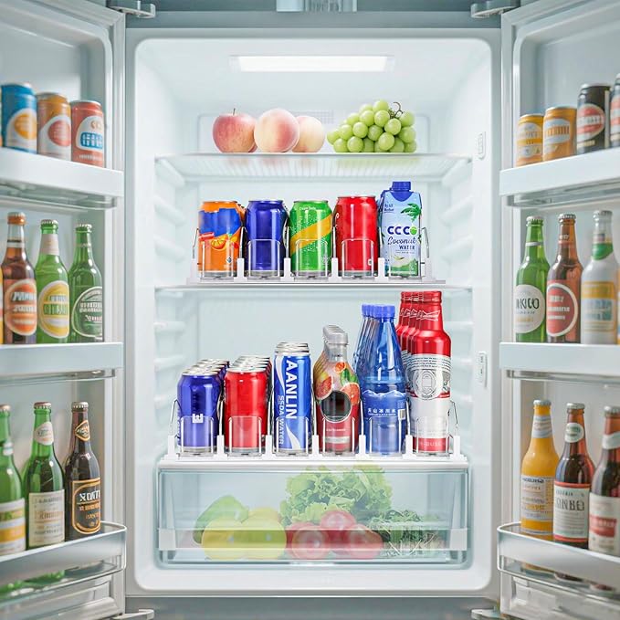 Upgraded Drink Organizer for Fridge，Soda Can Dispenser for Refrigerator，Automatic Self-Pushing Drink Pusher，Space-Saving Fridge Storage，Holds up to 30-35 Cans, 6 Row