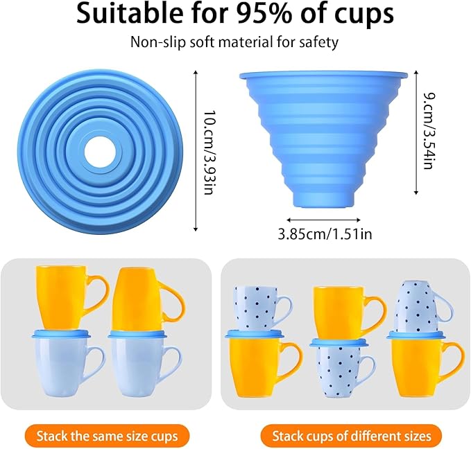 Mug Stacker & Storage Organizer – Expandable, Stackable Cup Holder for Kitchen Cabinet or Pantry – Space-Saving Solution for Tea Cups & Coffee Mugs (6Pcs Blue)