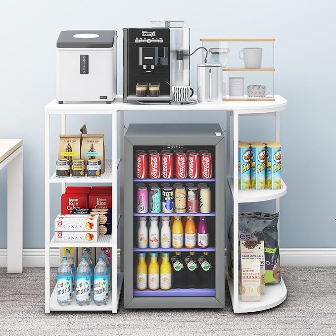 PUNCIA Mini Fridge Cabinet with Storage Coffee Bar Cabinet with Mini Refrigerator Space Beverage Wine Fridge Stand Organizer with Power Outlet Microwave Oven Stand Rack for Home Dorm