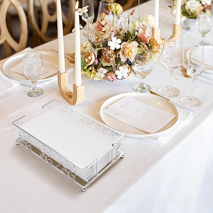 Napkin Holder & Guest Towel Tray - Stainless Steel Disposable Paper Towel Dispenser for Bathroom, Table, Kitchen Countertop, Dinner Table, Vanity