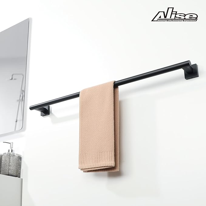 Alise Bath Towel Bars 32 Inch,Towel Hanger Towel Racks for Bathroom Lavatory,SUS304 Stainless Steel Towel Holder Wall Mount Single Towel Rail,Matte Black