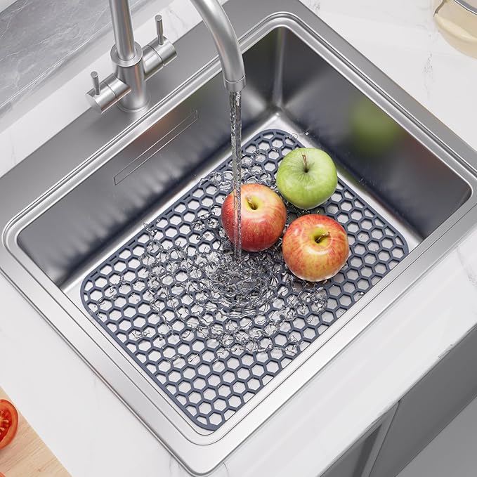 Bestjing Silicone Sink Protector for Kitchen Sink - 18.3''x12.5'' Kitchen Grid Accessory, Non-slip Heat Resistant Grid Dry Mat for Bottom of Porcelain Stainless Steel, Dishwasher Safe