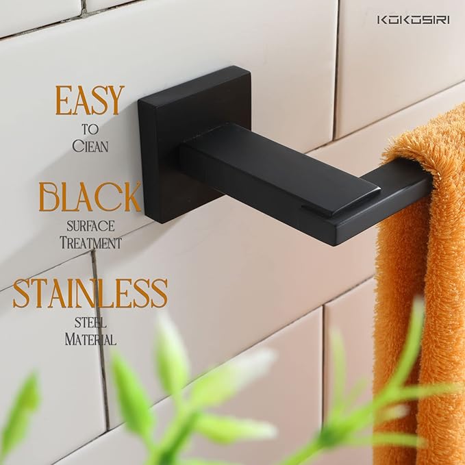 KOKOSIRI 20 Inch Bath Towel Bars Bathroom Towel Racks Towel Holder Towel Rods Kitchen Towel Hanger Bathroom Accessories Stainless Steel Wall Mounted Matte Black B4006BK-L20