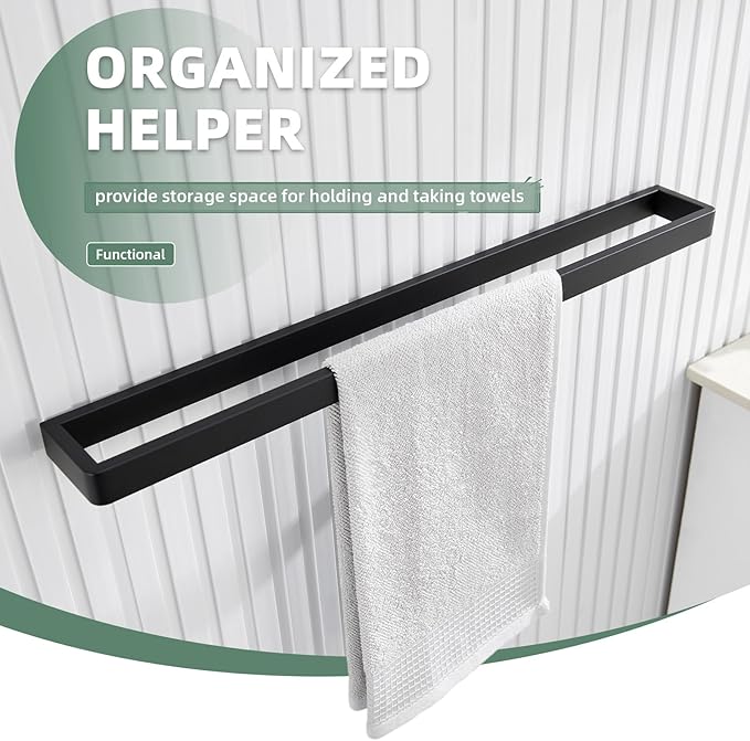Angle Simple Towel Bar for Bathroom, SUS 304 Stainless Steel Towel Rack Holder Wall Mounted, 22.76", Matte Black