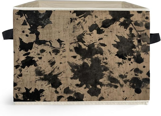 Abstract Vintage Floral Storage Box Bins, Black and Beige Botanical Collapsible Storage Basket Organizer for Bedroom Laundry Room Home Clothes Toys Books, Toybox for Kids