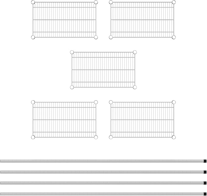 Commercial NSF Listed Chrome Stationary Wire Shelving Kit 14" x 24" x 74", with 5 Shelves Perfect for Warehouse, Walk-in Refrigerator, Freezer, Grocery Store, Restaurant, Dishroom