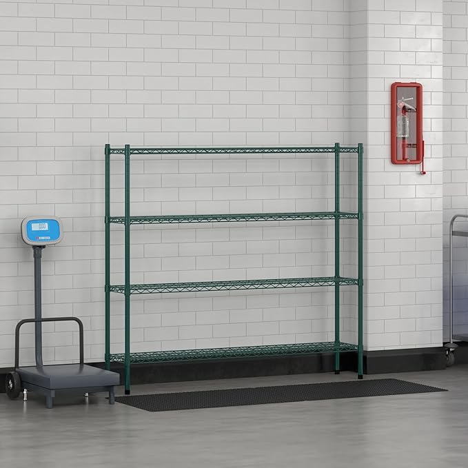 Commercial NSF Listed Green Epoxy Stationary Wire Shelving Kit 12" x 60" x 54", with 4 Shelves Perfect for Warehouse, Walk-in Refrigerator, Freezer, Grocery Store, Restaurant, Dishroom