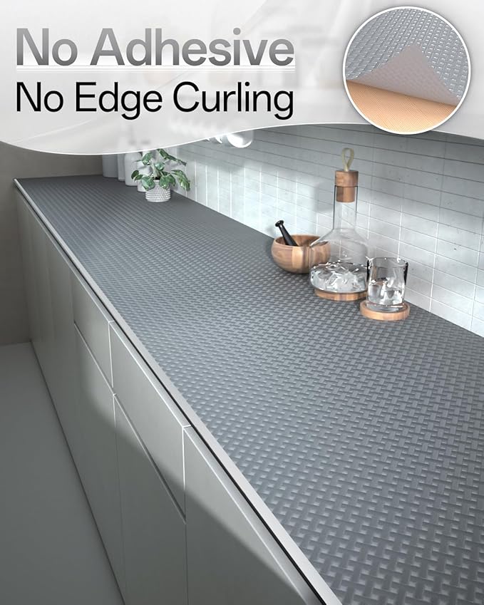 Shelf and Drawer Liner for Kitchen Cabinet, Non-Adhesive 12in x 360in Waterproof Contact Paper Refrigerator Liners Thickened Durable EVA Material Non Slip Mat for Dresser Cupboard Pantry Protector