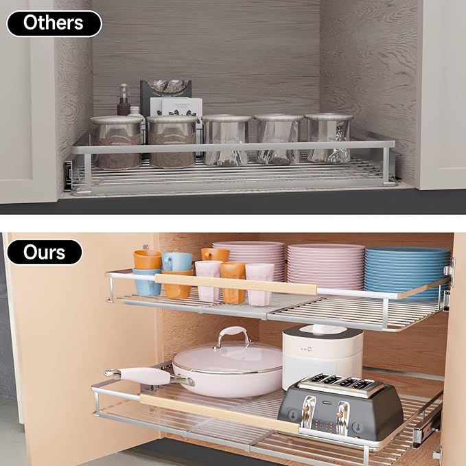 1Pack Expandable Pull Out Cabinet Organizer, Slide Out Drawers for Kitchen Cabinets, Heavy Duty Drawer Slides for Home Kitchen Pantry Cupboard Pots Pans, Adjustable Width 17.1"~28.1" W x 22.5''D