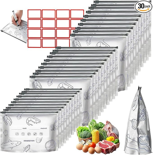 SNMIEDO Reusable Aluminum Foil Sealable Storage Bags - Freezer Ziplock Bags - Foil Sealable Bags for Food, Vegetables, Fruit, Meat, Snacks, Bread, Seafood Preservation