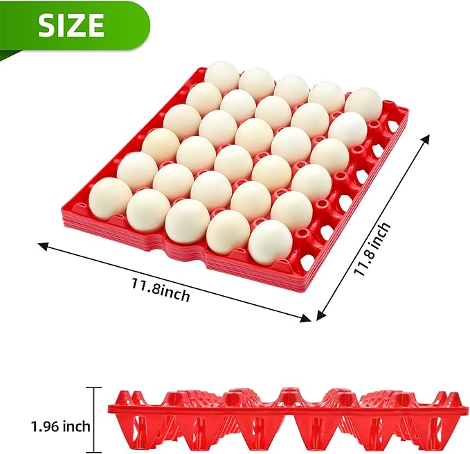 Aqwxc 4-Pack Plastic Egg Tray Egg Crate, 30-Egg Flats for Home Chicken Farmers, Stackable & Durable, Great for Storing, Sorting & Shipping, and Reusable (4-Pack Red)