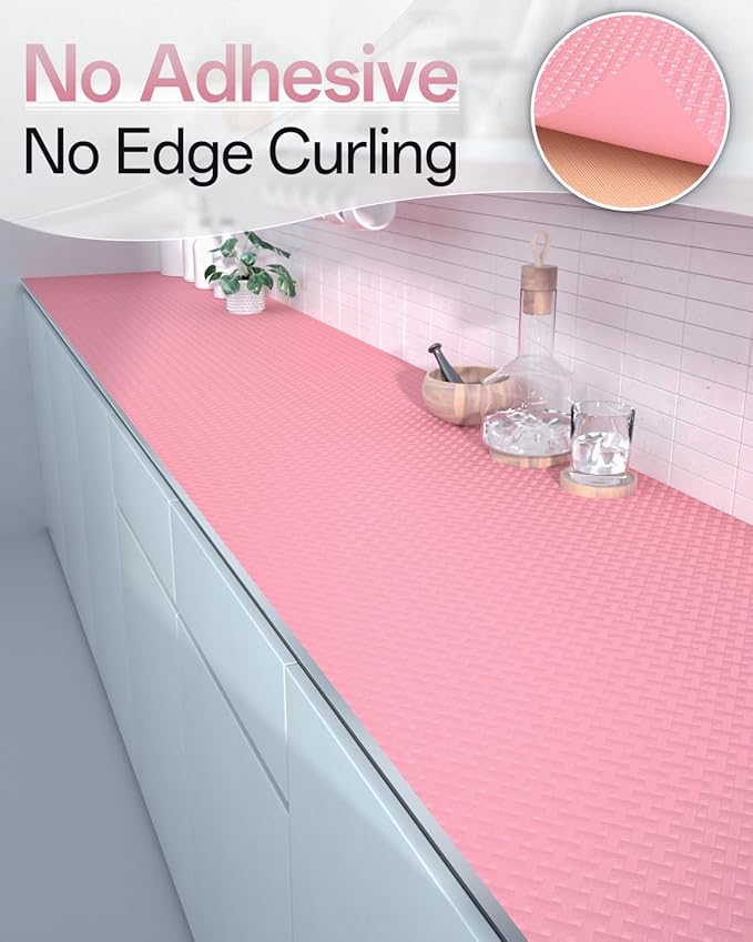 Shelf and Drawer Liner for Kitchen Cabinet, Non-Adhesive 18in x 360in Waterproof Contact Paper Refrigerator Liners Thickened Durable EVA Material Non Slip Mat for Dresser Cupboard Pantry Protector