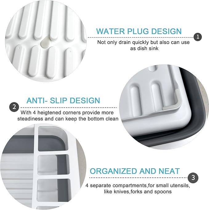 Collapsible Dish Drying Rack with Drain Plug and Swivel Spout - Lightweight, Compact and Space-Saving Dish Drainer Organizer for Kitchen, RV, Campers and Travel Trailers