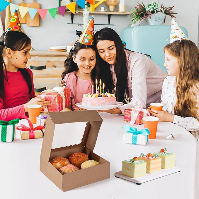 36 pcs 9x9x2.5 Inches Cake Box with Window, Bakery Pastry Cookie Boxes, Mini Pie for Pastry,Dessert,Strawberries,Chocolates (Brown, 9x9x2.5inch/36pcs)