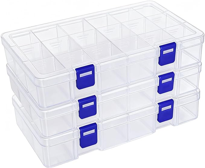 DUOFIRE Plastic Organizer Container Storage Box Adjustable Divider Removable Grid Compartment for Jewelry Beads Earring Tool Fishing Hook Small Accessories(18 grids, White X 3)