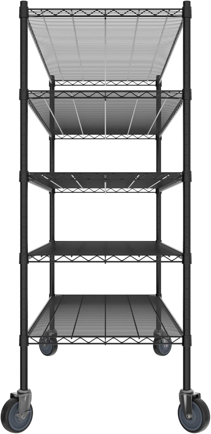 Commercial NSF Listed Black Epoxy Mobile Wire Shelving Kit 24" x 60" x 60", with 5 Shelves Perfect for Warehouse, Walk-in Refrigerator, Freezer, Grocery Store, Restaurant, Dishroom