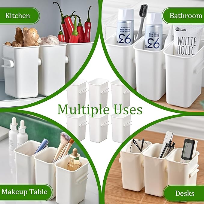 6 Pieces Refrigerator Door Organizer, Plastic Refrigerator Side Door Storage Containers with Side Snap, BPA-Free, Space-Saving Organizer Bins for Refrigerator, Kitchen Cabinet, Bathroom (White)
