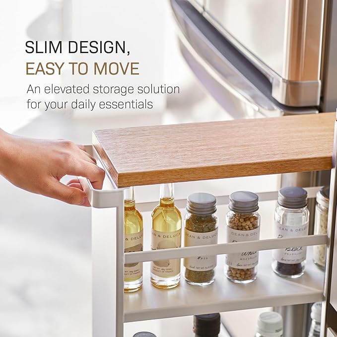 YAMAZAKI home Tower Rolling Slim Storage Cart With Handle White