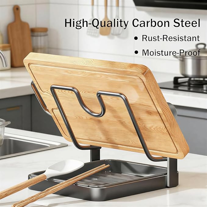 Kitchen Pot Lid Storage Rack & Spoon Rest – Heavy-duty Pot Lid Holder While Cooking with Removable Drip Tray,Multifunctional Countertop Storage Stand for Pots And Pans,Space-Saving Lid Rack-2PCS