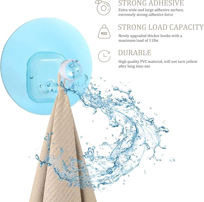 Uten Adhesive Hooks for Hanging 10 Pack, Heavy Duty Wall Hooks 11 lbs, Self Adhesive Waterproof Sticky Robe Towel Hooks for Home, Bathroom, Kitchen, Outdoor