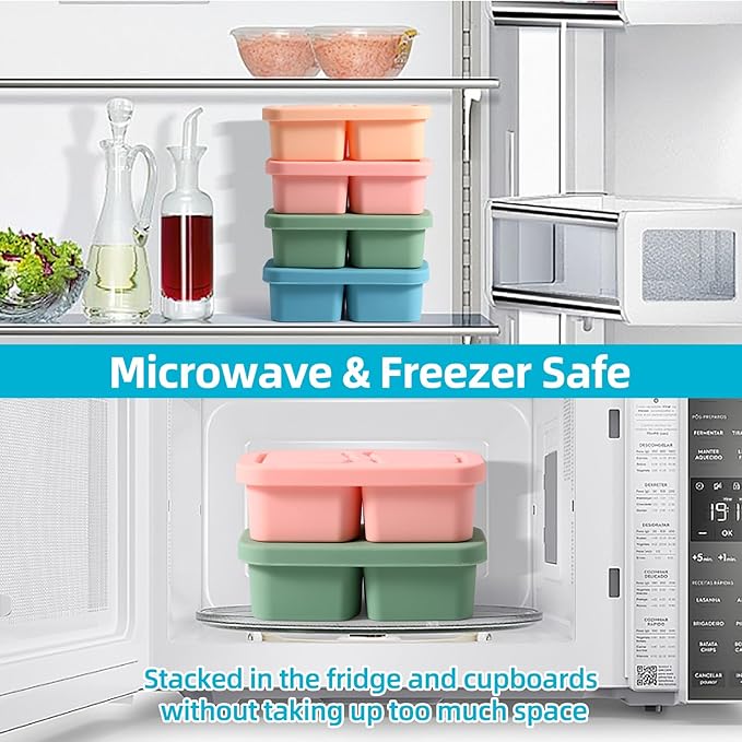 2 Pack Silicone Snack Containers with Lids, 6.8 Oz Double Compartment Food Storage Containers for Picnic, School, Office, Travel Meal Prep and Kitchen Storage