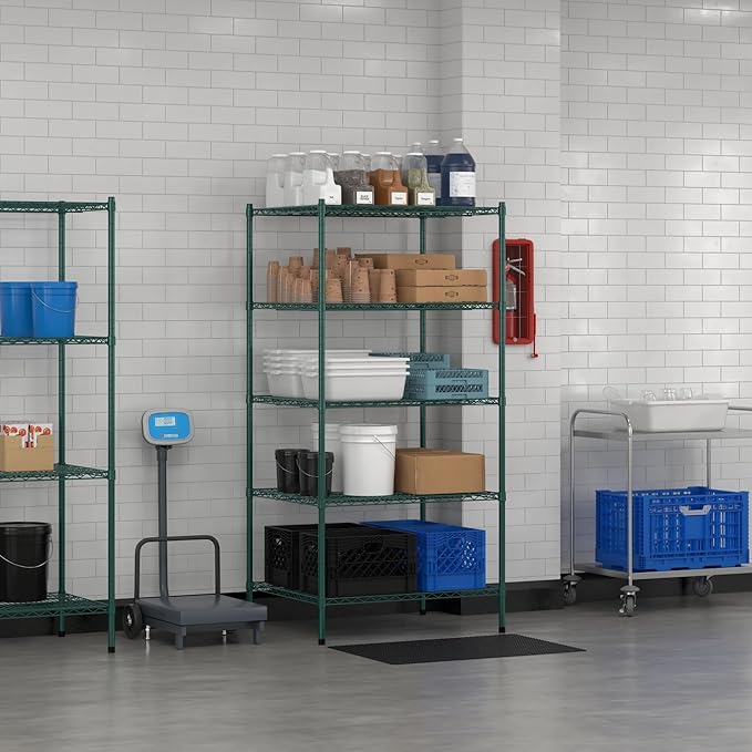 Commercial NSF Listed Green Epoxy Stationary Wire Shelving Kit 30" x 36" x 74", with 5 Shelves Perfect for Warehouse, Walk-in Refrigerator, Freezer, Grocery Store, Restaurant, Dishroom
