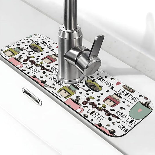 Coffee Coffe Kitchen Sink Splash Guard Faucet Mat Super Absorbent Fast Drying Mat Sink Gadgets-Fast Drying Pad Sink Mat For Kitchen Bathroom (15" X 5.5" )